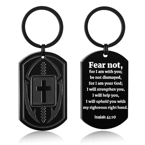 Football/Baseball/Soccer/Basketball Keychain for Men Sport Gifts for Men - color: Black, style: Football-isaiah 41:10