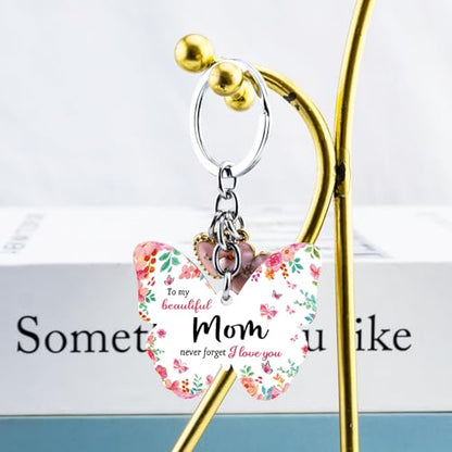 OEHEDOU Butterfly Gifts Keychain For Women Men Family Members Memorial Gift - color: Pink Mom