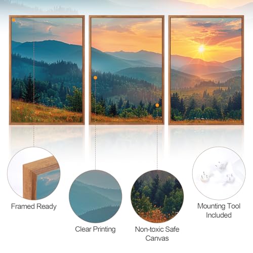 Aurlan 3 Pcs Mountain Sunset Framed Canvas Wall Art 16x24 Inch - color: Boho Mountain Sunset Landscape, size: 16"x24"