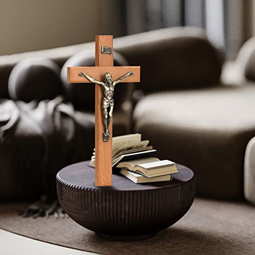 ARCHOBAN Crucifix Wall Cross Catholic, 10" Wooden Cross for Wall Decor - size: 10"L x 5"W