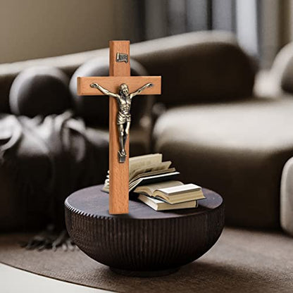 ARCHOBAN Crucifix Wall Cross Catholic, 10" Wooden Cross for Wall Decor - size: 10"L x 5"W