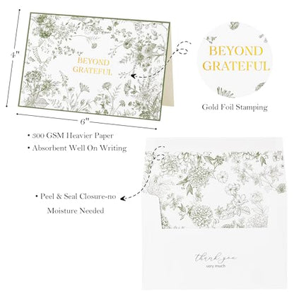 Crisky 4x6 Beyond Grateful Thank You Cards with Envelopes Bulk, 50 Pack Green Floral Thank You Notes with Envelopes Set for Bridal Shower, Wedding Engagement, Baby Shower, Graduation, Birthday - style: Modern