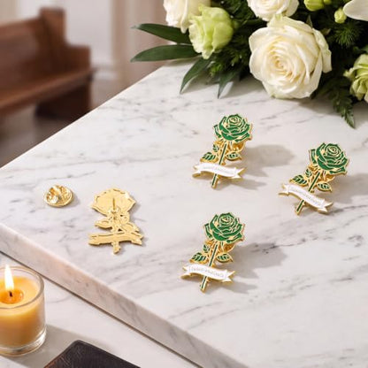 Misdary Funeral Favors Guest Memorial Rose Pin - color: Green