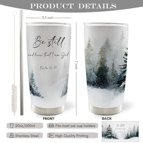 Be Still And Konw that I Am God Christian Water Stainless Steel Tumbler With Lid and Straw Travel Coffee Mug 20oz，Travel Coffee Mug Tumbler Faith Gifts For Women Faith Christian - color: be stillA