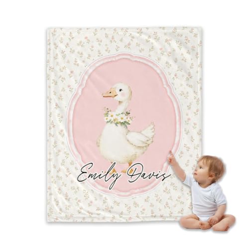 Personalized Goose Baby Blanket, Floral Nursery Throw Gift - color: #Ver6