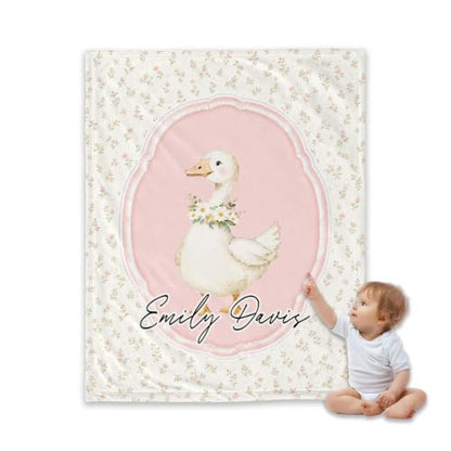 Personalized Goose Baby Blanket, Floral Nursery Throw Gift - color: #Ver6