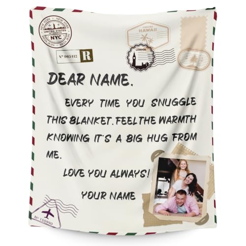 Gift for Mom Custom Image Blanket, Personalized Blankets Flannel Throws - color: Beige