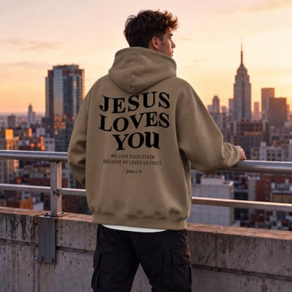 Wrenpies Christian Jesus Love You Hoodie for Men Jesus Is King Faith Religious Bible Verse Hoodies Graphic Fleece Sweatshirt - color: Coffee, size: Small