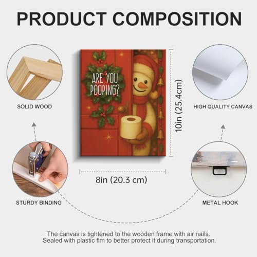 Funny Christmas Decorations - Snowman Bathroom Wall Art Picture Painting Artwork - Red Indoor Holiday Christmas Decor for Wall Table Mantel Home Farmhouse 8"x10" Framed - Are You Pooping - color: color-j