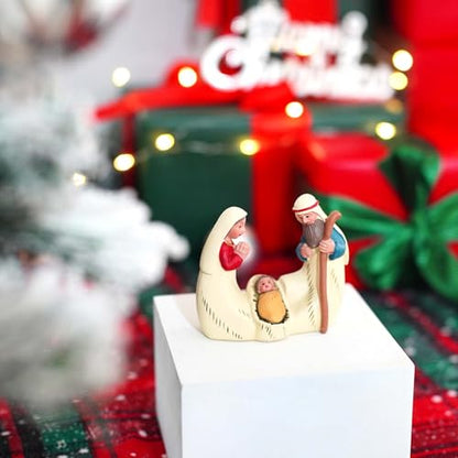 Holy Family Statue Catholic, Small Resin Nativity Figurine, 2.56 Inch