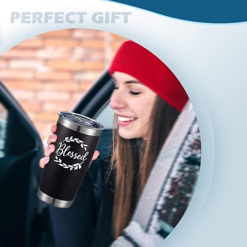 20oz Laurel Wreath Blessed Insulated Stainless Steel Tumbler with Lid - color: white-Black