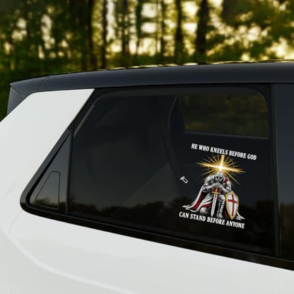 2PCS Knight Faith UV DTF Sticker, Religious Quote Car Window Decal 10in - color: He Who Kneels 1