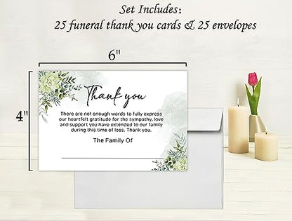 Green Flowers Funeral Thank You Cards with Envelopes, Floral Thank You Notes Set, Personalized Cards - color: multicolorGX02
