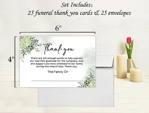 Green Flowers Funeral Thank You Cards with Envelopes, Floral Thank You Notes Set, Personalized Cards - color: multicolorGX02
