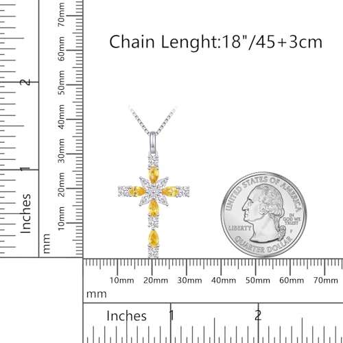 925 Sterling Silver Cross Necklace for Women，Birthday Delicate Star Cross Necklace Jewelry Gifts for Women，Birthstone Religious Jewelry for Mom, Chain 18 inch - color: K. 11. Yellow-November-Topaz