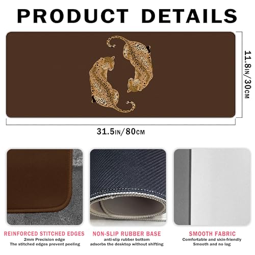 Cheetah Print Desk Mat, Brown Leopard Mouse Pad 31.5x11.8 - color: Brown Cheetah Large, size: 31.5L x 11.8W inches