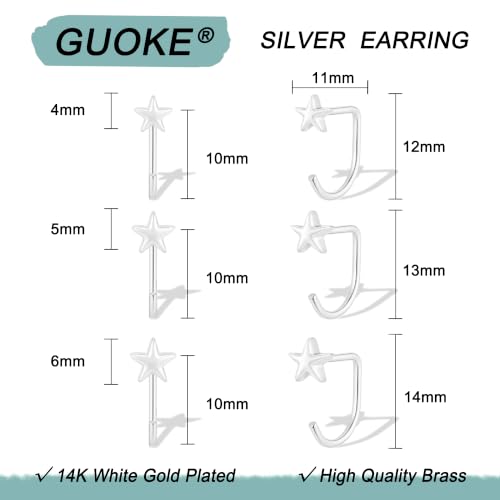 3 Pairs Backless Earrings for Women, Stay Close Half Hoop Earrings - color: Silver-Star 4/5/6mm