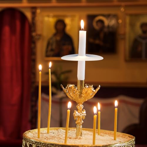 50 Pack 5 Inch White Taper Candles, Church Candle Bulk with Drip Protectors, Unscented Candlesticks for Christmas Eve and Easter Candlelight Service, Vigil, Memorial and Devotional - size: 5 Inch, Pack of 50