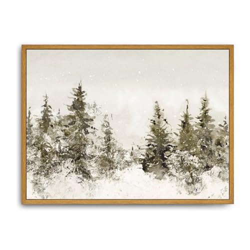 Roslynity Framed Canvas Wall Art Vintage Print Paintings Winter Forest Christmas Trees Landscape Nature Spruce Watercolor Xmas Retro Artwork for Home Living Room Bathroom Wall Decor (12"x16") - color: Vintage Christmas Trees, size: 16"L x 12"W