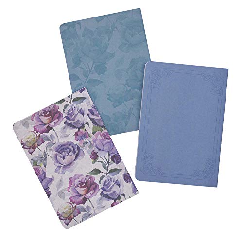 Christian Art Gifts Slim Scripture Notebooks for Women, Be Still and Know that I am God - Psalm 46:10 Inspirational Bible Verse Variety, Purple/Blue Floral Set/3 Medium