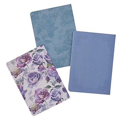 Christian Art Gifts Slim Scripture Notebooks for Women, Be Still and Know that I am God - Psalm 46:10 Inspirational Bible Verse Variety, Purple/Blue Floral Set/3 Medium