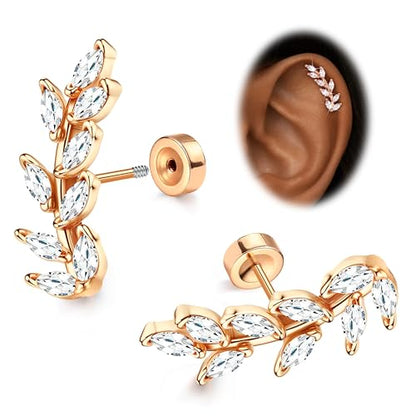 JeryWe Cartilage Earrings for Women Hypoallergenic Helix Piercing Jewelry - color: D:leaf-rosegold filled