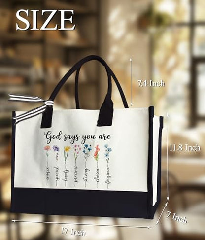 Aesthetic Canvas Tote Bag for Women Girls, Large Tote Bag for Friends Colleagues Leader Manager, 17 x 11.8 x 7 inches - color: God