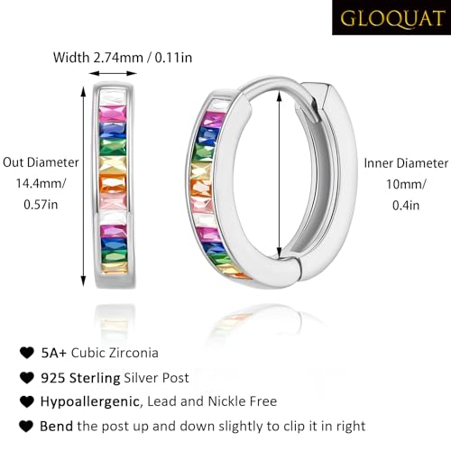 14K Gold Huggie Earrings for Women Silver Huggie Hoop Earrings Cubic Zirconia Huggie Earrings Stud Earrings Lightweight Dainty Hypoallergenic Earrings Jewelry Gifts - color: Silver Rainbow CZ Huggies