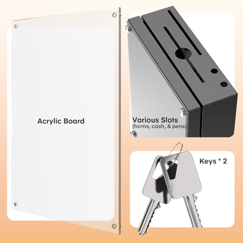 Suggestion Box with Slot and Lock-Wall Mount Option, Metal Ballot Box with Acrylic Panel for Voting, Black Donation Case with Key Drop Slot and Safe Lock for Fundraising, Hotel and Office Use - color: black
