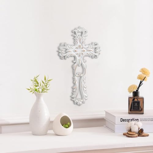 SOFE Decorative Crosses Wall Decor, 13 Inches Tall Rustic White Crucifix