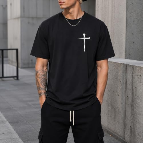 Christian Jesus Cross Shirts for Men Jesus Saved My Life T-Shirt God Tee - color: Black, size: Large