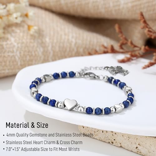 TONY & SANDY Christian Gifts for Women, Religious Cross Bracelet Faith Jewelry, Confirmation Baptism Christmas Birthday Gifts for Women, Unique Gifts for Teens Girls Kids Adults - style: Sister in Christ - Lapis Lazuli