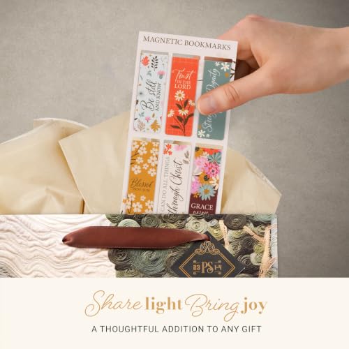 Christian Art Gifts Inspirational Magnetic Bookmark Pagemarker Set: Multicolor Floral Designs & Encouraging Bible Verse Messages, Reading, Books, 6 Piece Set