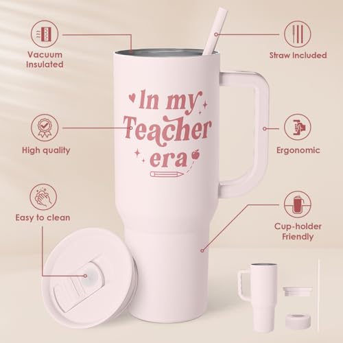 SANDJEST Teacher Gift – Stainless Steel Insulated Tumbler with Handle - Cool Teacher Club Travel Coffee Mug Cup for Women Back to School Birthday Christmas Teacher's Appreciation, 40oz - color: Teacher 4