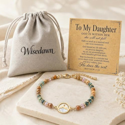 Gold Mustard Seed Bracelet for Teen Girls and Women, Faith Can Move Mountains Christian Jewelry, Inspirational Religious Gift for Her - color: Daughter