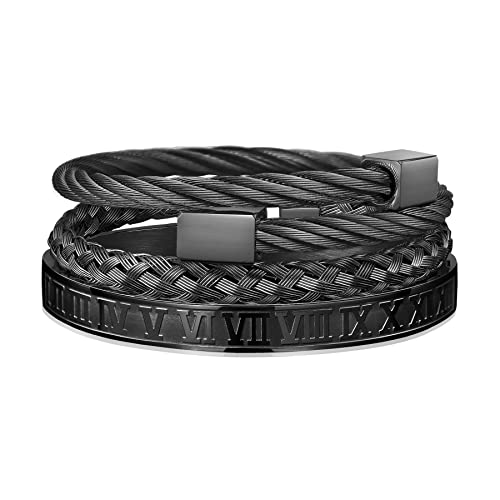 WFYOU Stainless Steel Bracelets for Men Gold Cuff Bracelet Birthday Gifts - color: Black 7