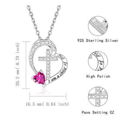 MANBU Sterling Silver Cross I am a Child of God Necklace for Girls - style: 07-July