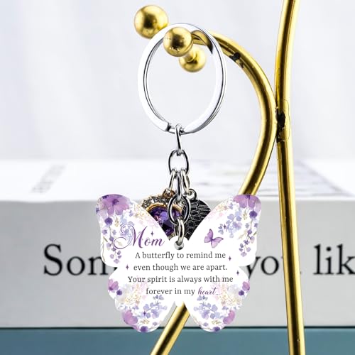 OEHEDOU Butterfly Gifts Keychain For Women Men Family Members Memorial Gift - color: Purple Mom