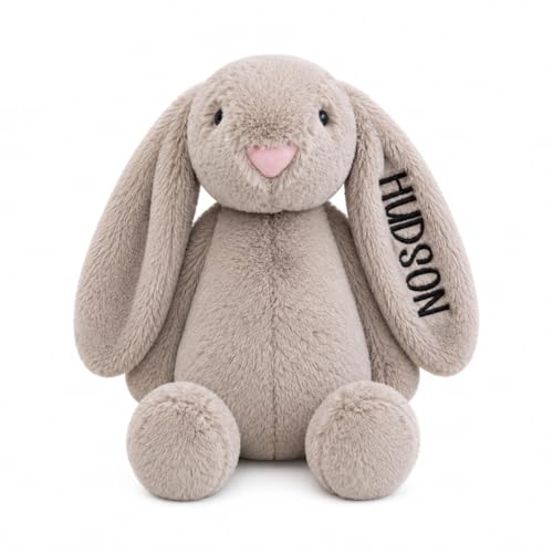 Personalized Embroidered Khaki Stuffed Bunny, Baby Toys, Toddler Toys, Plushies, Bunny Stuffed Animal, Baby Boy Gift, Rabbit Plush, Stuffed Animals For Babies, Easter (Khaki Bunny) - color: Khaki Bunny