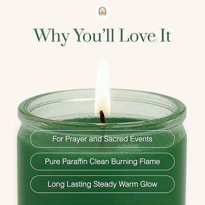 3pk Green Verde 90hr | 7-Day Prayer Candles - Glass Jar Veladoras, Unscented Paraffin Wax | Money, Prosperity & Luck Novena, Catholic Hispanic Church Altar, Memorial Vigil, Business Abundance - color: Green