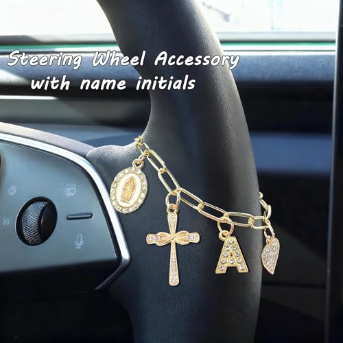 Cross Steering Wheel Charm Initial Letter J Car Jewelry Interior Decor - color: Initial J