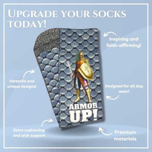 Bible Verse Socks for Men, Christian Scripture Crew Socks, Faith Gift - color: Armor of God
