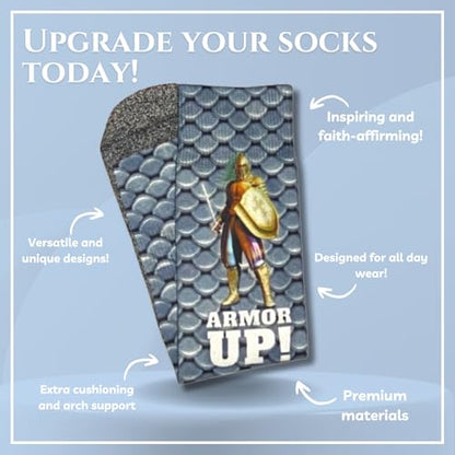 Bible Verse Socks for Men, Christian Scripture Crew Socks, Faith Gift - color: Armor of God