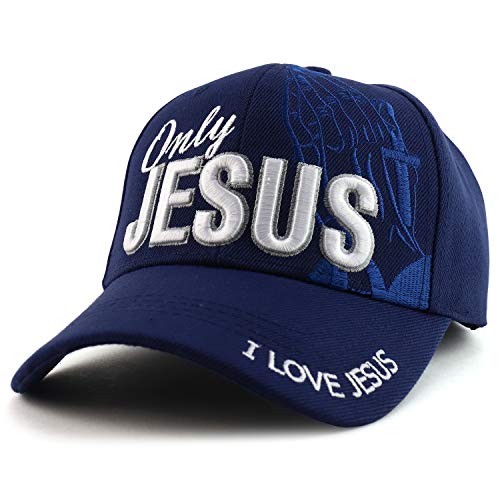 Trendy Apparel Shop Only Jesus Praying Hand Embroidered Christian Ball Cap - color: Navy