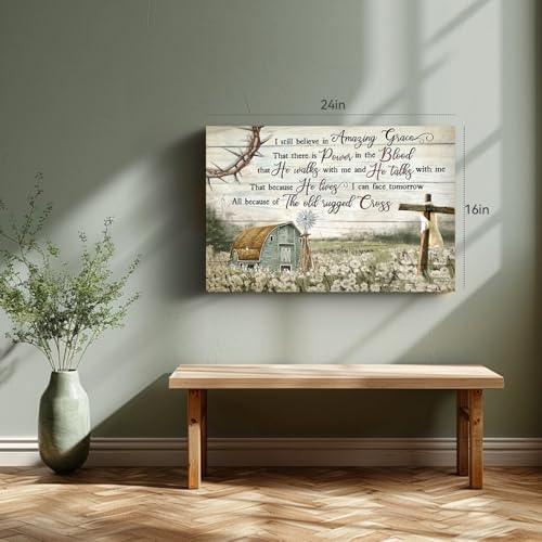 Snlihc Wrapped Canvas Christian Barn Windmill Church Wall Art 12x16 in - color: Scripture, size: 16"L x 12"W