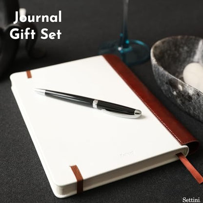 SETTINI® Vegan Leather Journal Gift Set with Pen 192 Pages, Modern White - color: Modern White