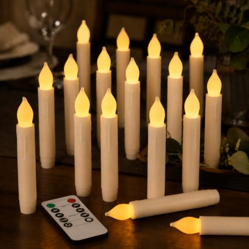Lezonic Flameless Battery Operated Candlesticks Flickering, 12Pcs White LED Battery Christmas Window Candles, 6 Inch Short Taper Candles Hanging Floating by Touch, with Remote - color: 12pcs(Remote)