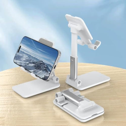 Cell Phone Folding Stand for Desk, Foldable Cell Phone Holder Mobile Stand Phone Dock, Multi-Angle Universal Adjustable Tablet Holder Compatible with Most Cellphone and Tablet(White) - color: White