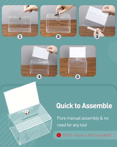 Uniclife 6.3"x 4.6" x 4"Clear Thickened Acrylic Donation Box with Slot Lock