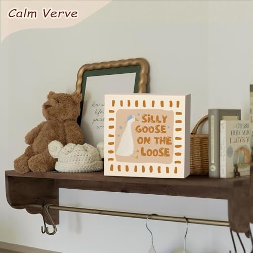 Goose Nursery Decor Silly Gooses On the Loose Wood Block Sign - color: Silly Gooses On the Loose-5x5